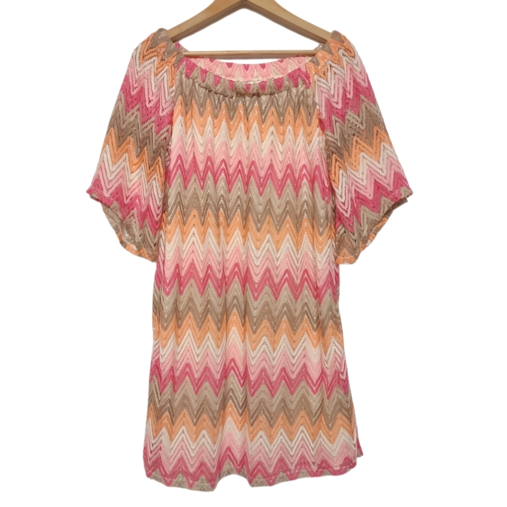 Tacera Multicolor Chevron Knit Mini Dress 3/4 Sleeve Retro Boho Size 1X - Picture 3 of 10